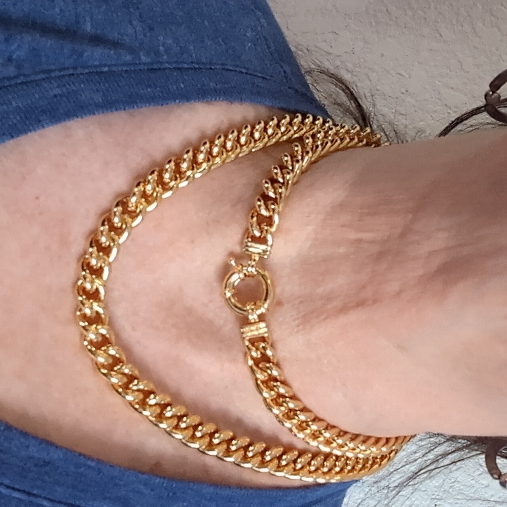 Cuban Chain Necklace With Sailor Clasp 24 K Gold Filled  Unisex! - Picture 8 of 11
